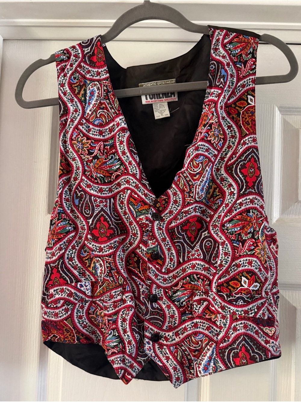 Forenza 90s Y2K Boho Rayon Paisley Button Front Sleeveless Short Vest Size S